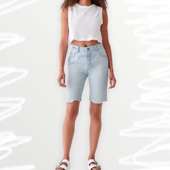 DL1961 Clara Frayed Hem Mid Rise Slim Bermuda Short Kingsland 30 I - Picture 2 of 10